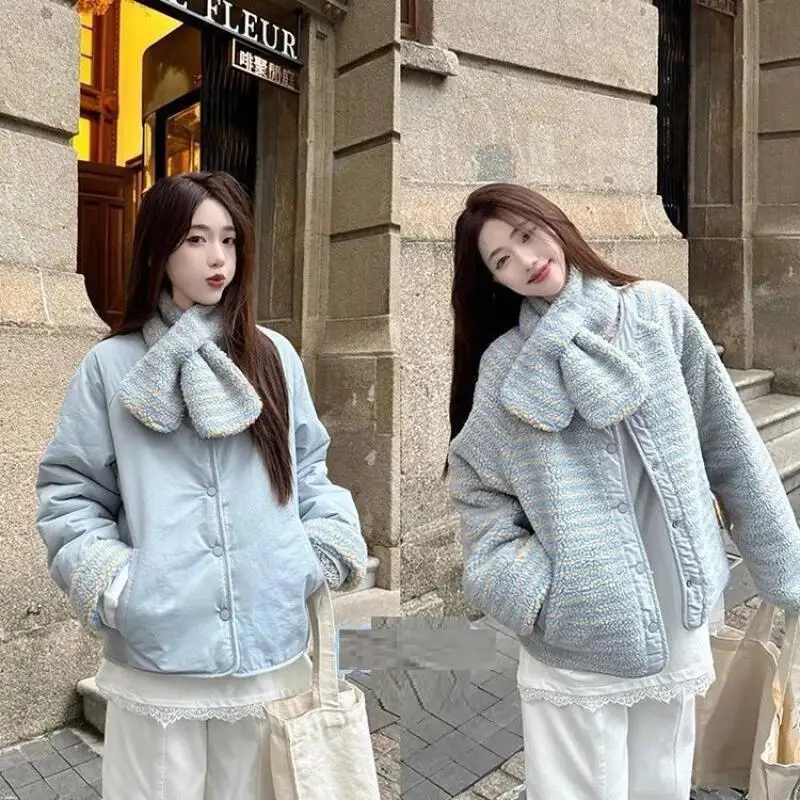 امرأة جولة الرقبة القطن وسادة مبطنة الفتيات أزياء طويلة الأكمام مخطط المخملية وجهين يمكن ارتداؤها معطف الشتاء الملابس هدية جديد #1