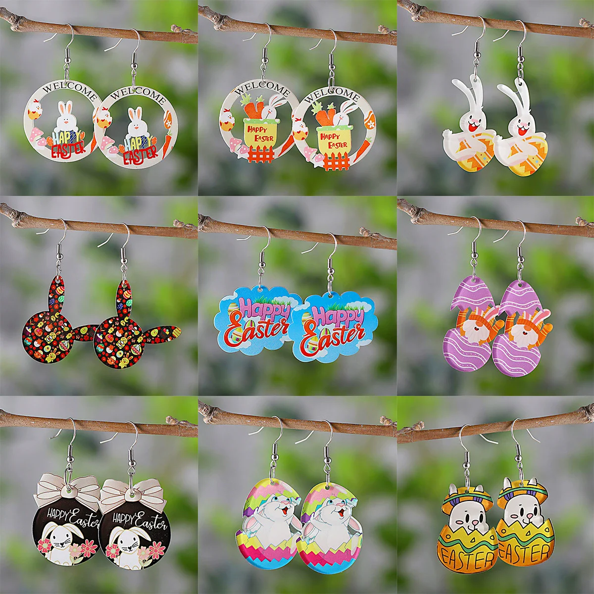 New Easter Earrings Rabbit Ripple Chick Hatch Easter Egg Carrot Flower Acrylic Earrings Easter Decorative Gift