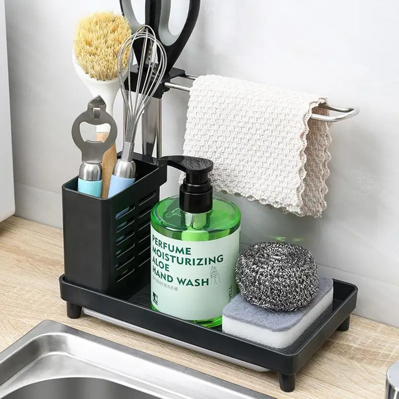 Sink Storage Rack 2-in-1 Multifunction Sponge Towel Drain Holder Rack Kitchen Sink Countertop Storage Holder Kitchen Organizer