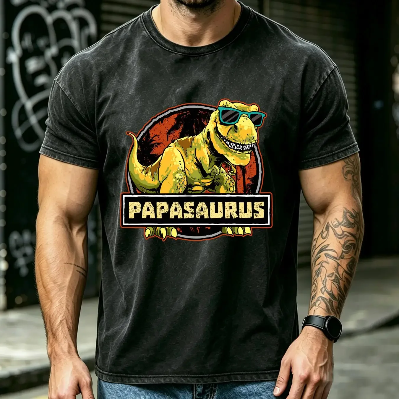 washed T Shirt papasaurus Fathers Day s Daddy Saurus For Him Mens Dinosaur Dino Dad father's vintage Washed