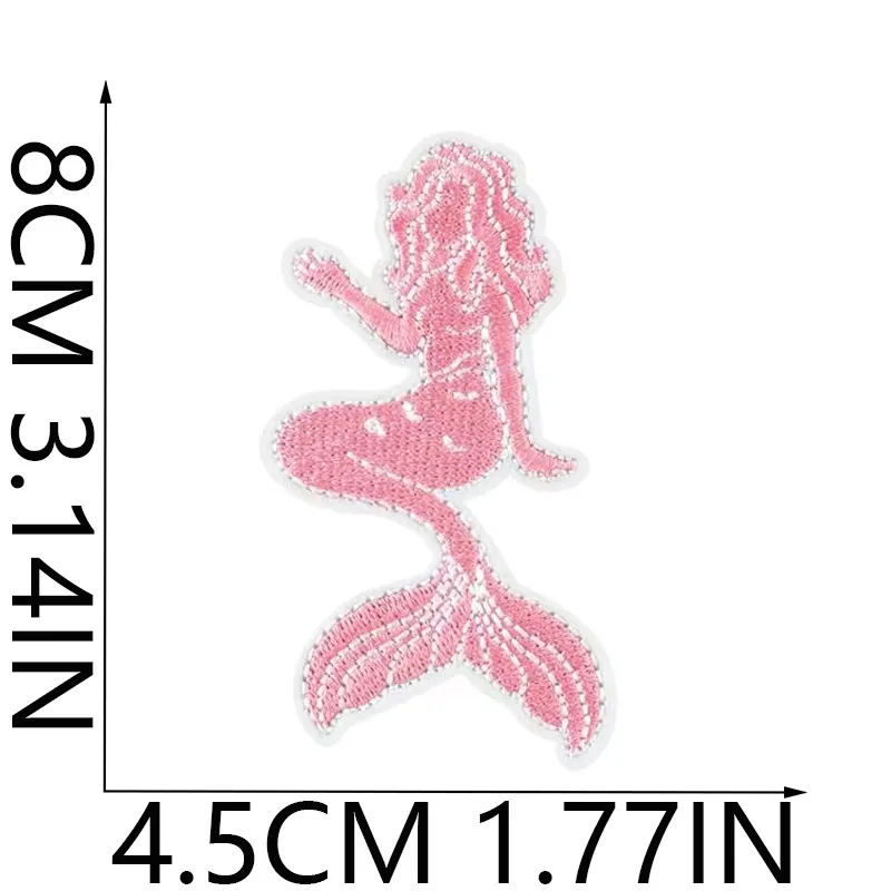 Pink Mermaid Embroidery Fabric Conch Pearl Shell Seaweed Cloth Appliques Cute Unicorn Decorative Iron on Patch for Kids Clothing