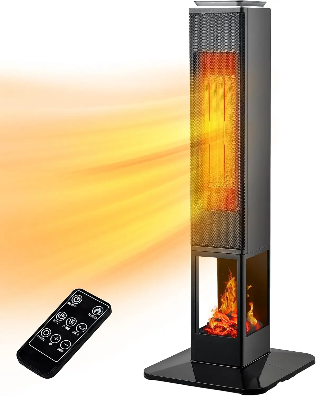 Space Heater for Indoor Use Large Room, Tower Space Ceramic Heater with Flame, 24H Timer, Thermostat, Remote, Oscillation,