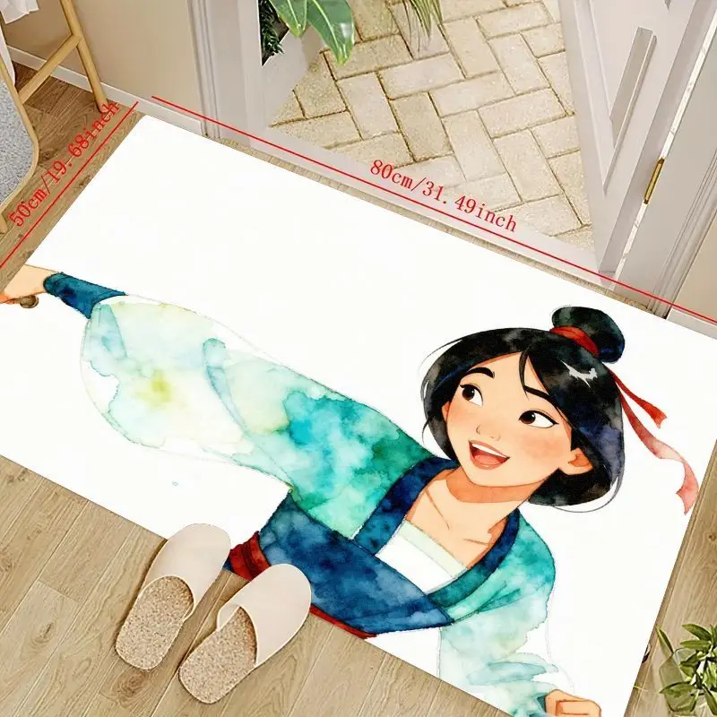

1 шт. Дисней Мулан аниме мультфильм принцесса напольный коврик, акварельная иллюстрация, мягкий нескользящий коврик 50x80 см (19,68x31,49 дюйма), декор