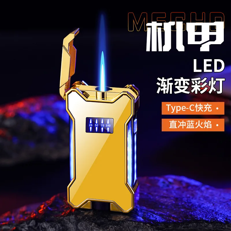 Nuovo accendino elettrico a gas personalizzato per celebrità di Internet, poppa visibile con fiamma blu antivento diretta, regalo per il fidanzato