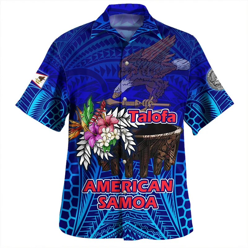 Summer Harajuku New 3D American Samoa National Flag Emblem Printing Shirts Samoa Coat Of Arm Graphic Short Shirts Men Clothing