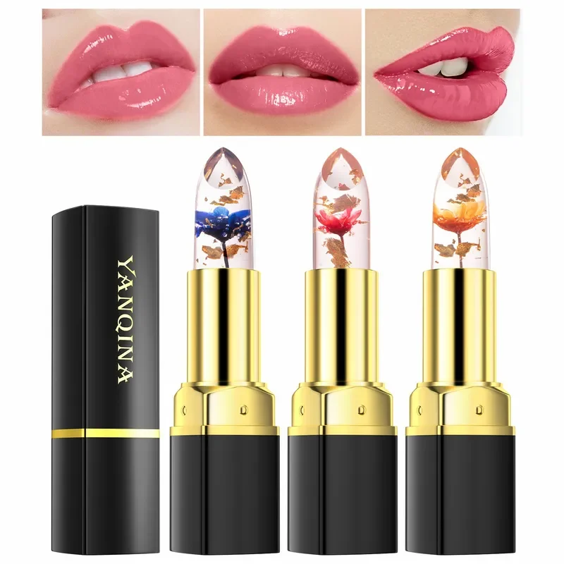 Temperature Color Changing Lip Balm Crystal Jelly Flower Lipstick Gloss Transparent Long Lasting Moisturize Lips Makeup Cosmetic