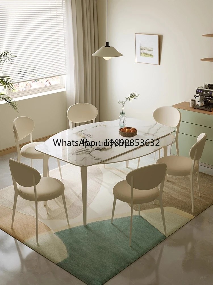 FF Rock slab retractable dining table cream wind rectangular can be square and round dual-purpose dining table