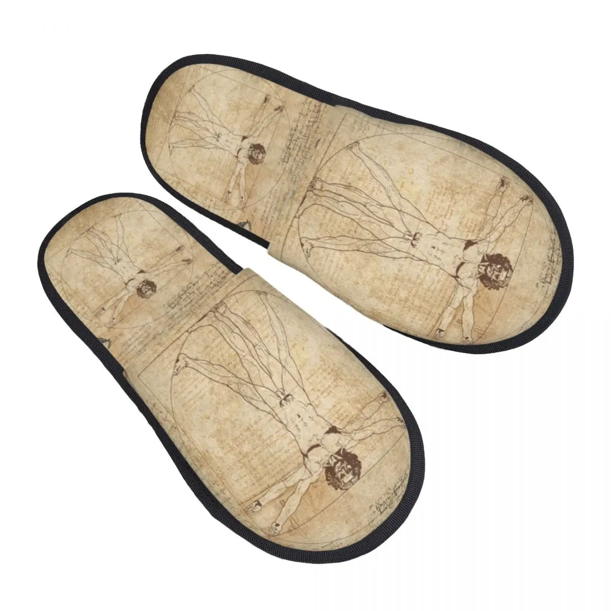 Custom Vitruvian Man Guest Slippers for Bedroom Women Leonardo Da Vinci Art House Slipper