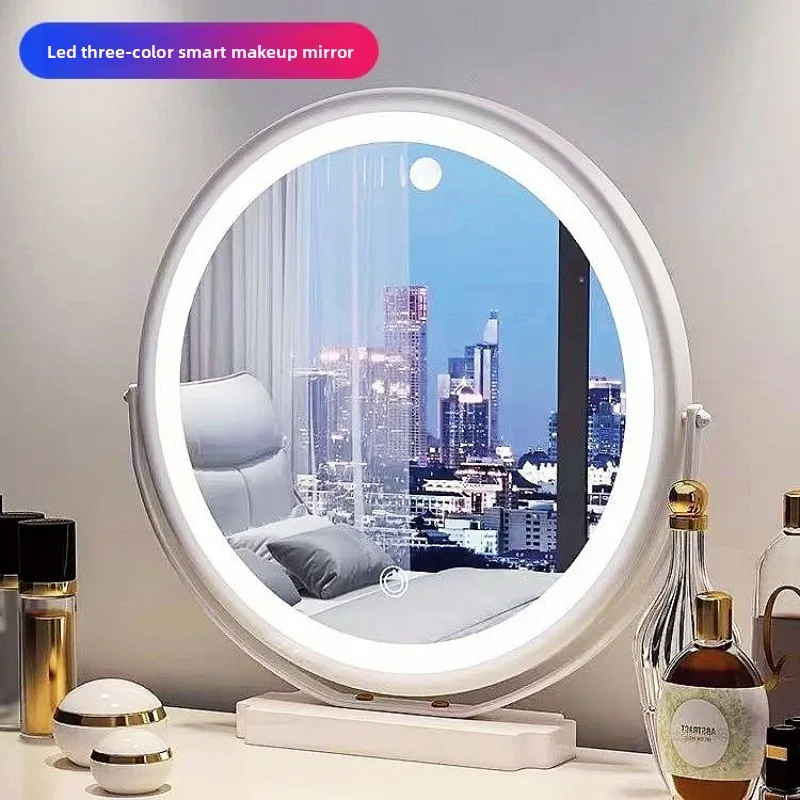 Internet Celebrity Make-up-Spiegel, Desktop-Desktop, 360 Grad drehbar, Plug-in, Multifunktions-Smart-Spiegel mit Licht, LED-Waschtisch