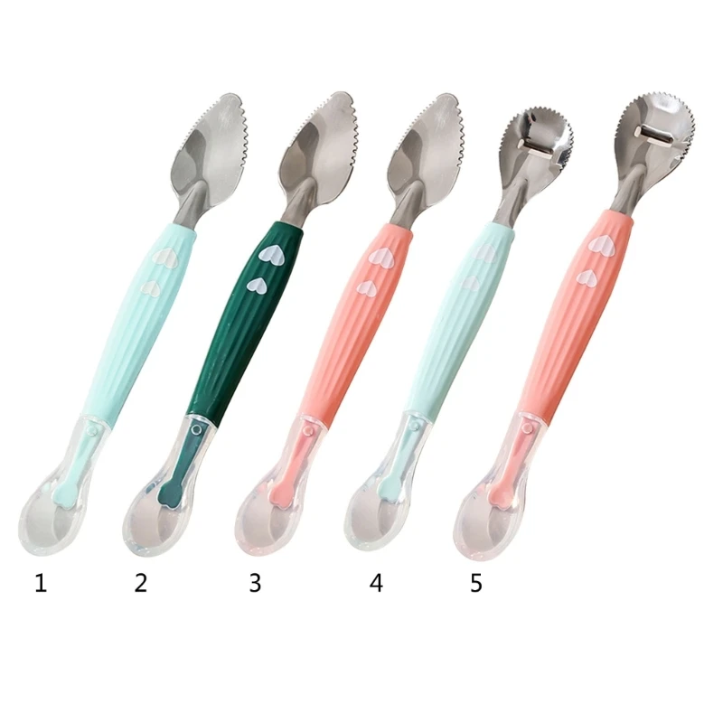 F62D Baby Feeding Spoon Scraper Spoon Silicone Fruit Spoon Puree Making Tools