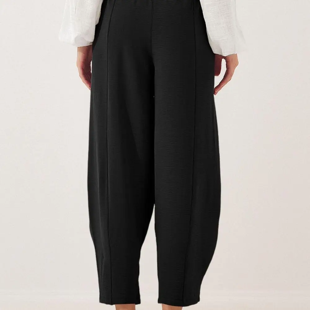 Ladies Casual Nine Point Pants High Waisted Loose Fit Joggers Drawstring Pockets Streetwear Fashion Elegant Commuter Trousers