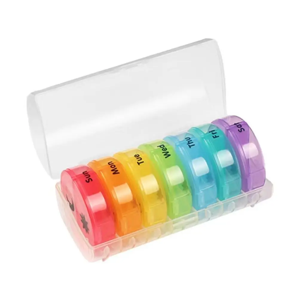 Drug Container 7-Day Splitter Pill Organizer AM/PM Compartments Week Mark Rainbow Pill Box Plastic Dust-proof Daily Pill Box
