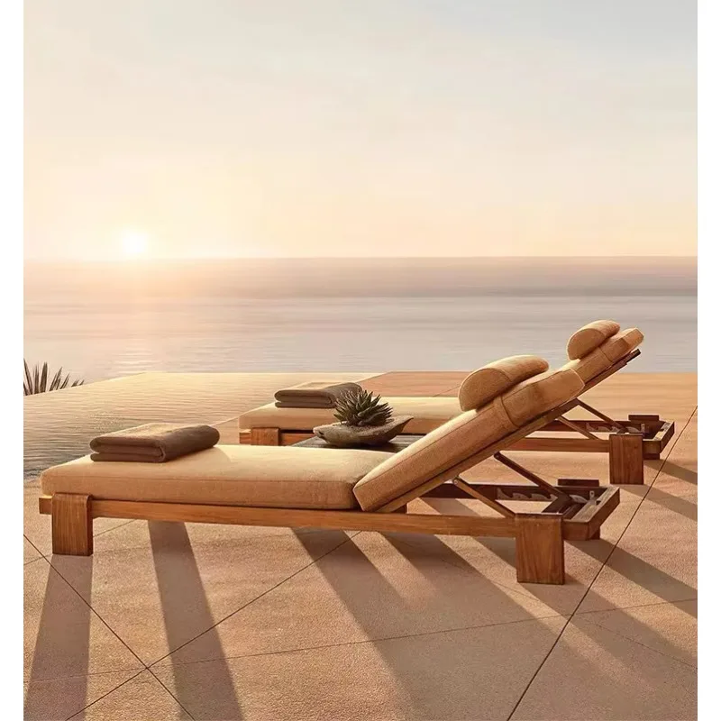 Sillón reclinable para exteriores de diseño moderno, madera de teca de Myanmar para hoteles, villas, piscinas, spas y resortes