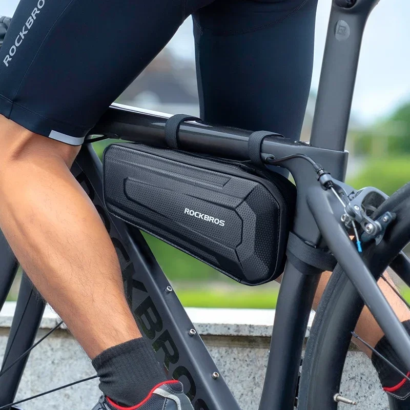 ROCKBROS Hard Shell Bicycle Bag MTB Road Bike Bags Carbon Pattern Waterproof Top Tube Bag Cycling Saddle Bags 1.5L High Capacity