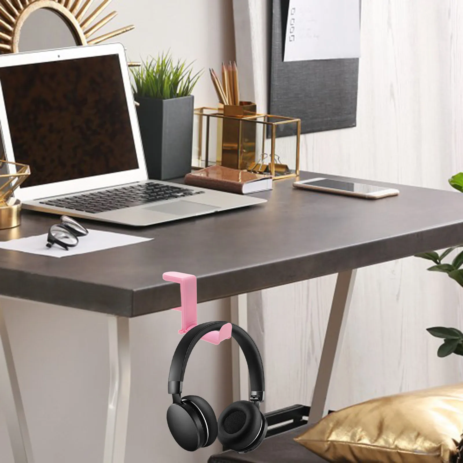 Soporte plegable para auriculares, soporte para auriculares de escritorio para juegos, accesorios para PC, soporte de almacenamiento debajo del escritorio, colgador para auriculares