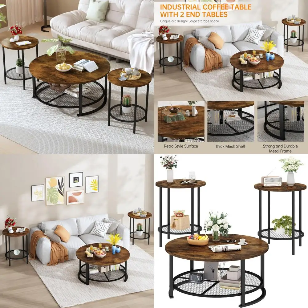 طقم طاولة قهوة حديثة مكونة من 3 قطع مع مساحة تخزين وطاولات مستديرة في مجموعة مكونة من ثلاثة #1