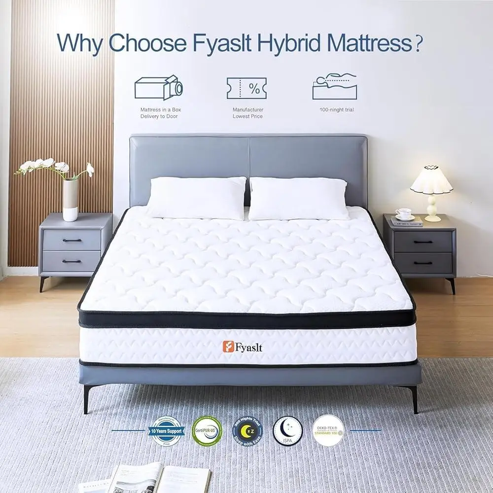12 Inch King Size Memory Foam Hybrid Mattress Pocket Spring Motion Isolation Pressure Relief Breathable Comfort Support Sleep