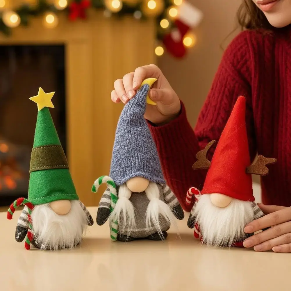 Plush Christmas Holiday Ornament Swedish Tomte Farmhouse Tiered Tray Decoration for Home Kitchen Shelf Table Mantel Decor