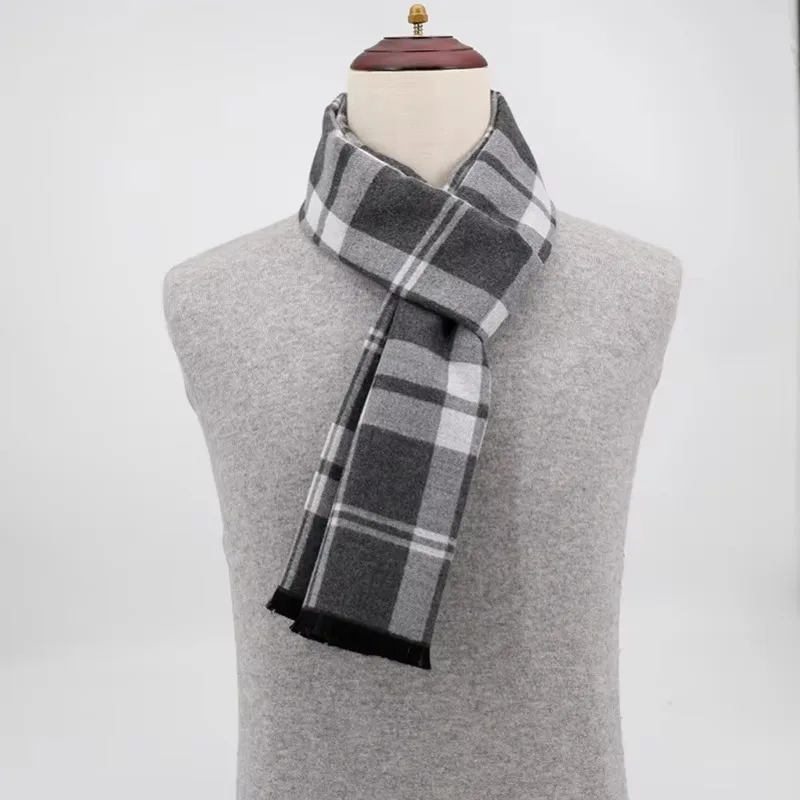 2024 Luxury Brand Winter Plaid Cashmere Scarf for Men Warm Neck Scarfs Male Business Scarves Long Men\'s Pashmina Shawl