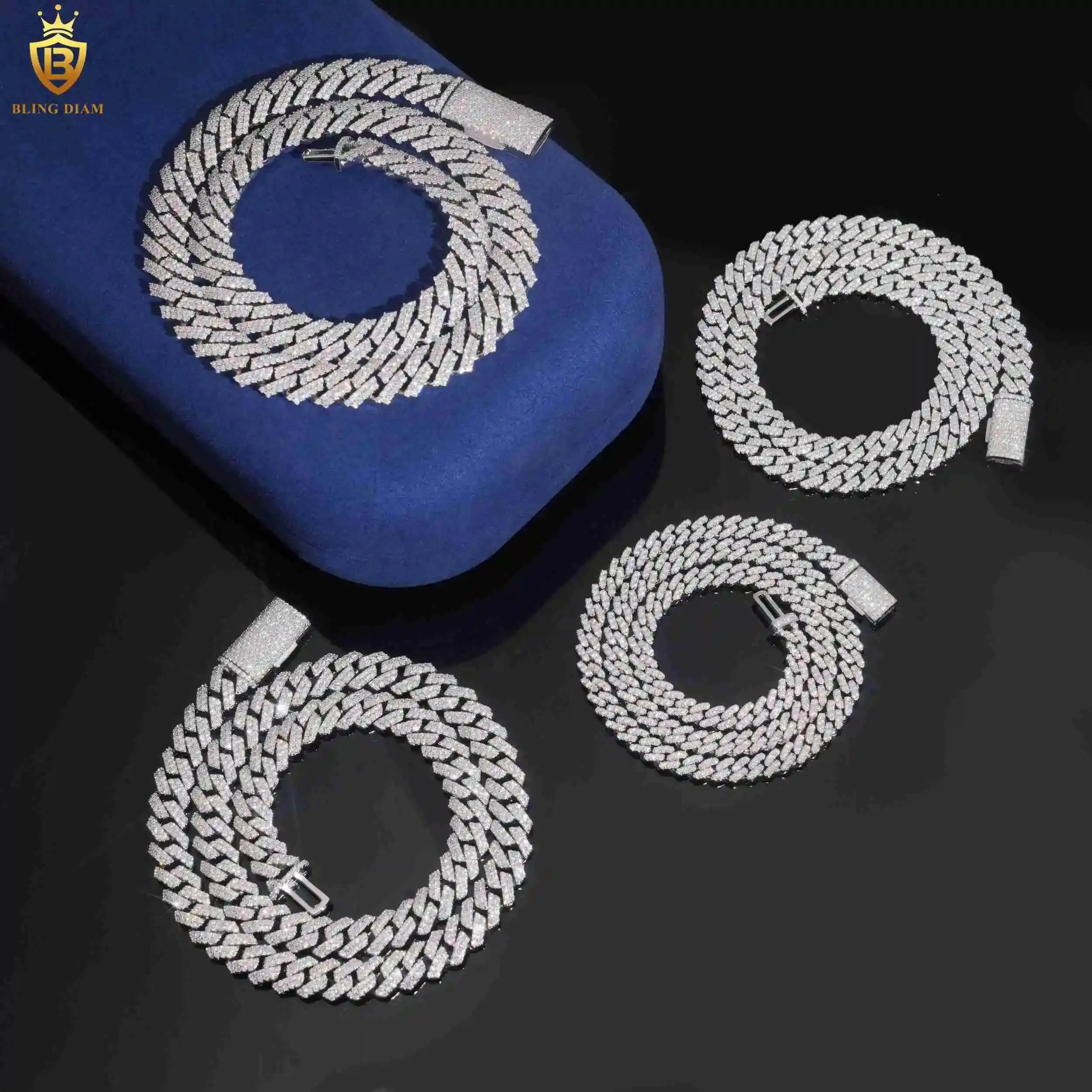 Fashion Hot Sale Iced Out 6/8/10/12mm 925 Silver VVS Moissanite Cuban Link Chain Necklace Bracelet Men Pass Diamond Test HipHop