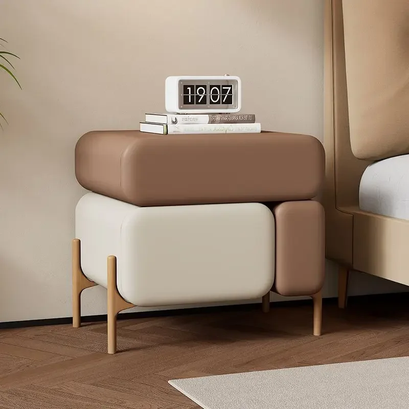 Creative Bedside Table 2024 New Cream Wind Bedroom Bedside Table Solid Wood Small Apartment Storage Cabinet