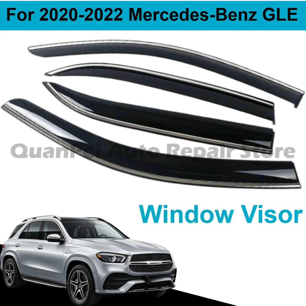 For 2020-2022 Mercedes-Benz GLE, Door Rain Visors, Wind Noise Reduction, Dustproof Weather Resistant Auto Parts