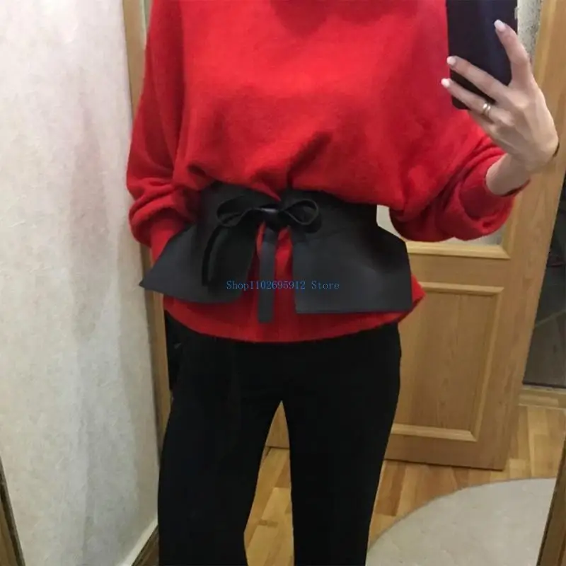 

N7YE Women Peplum Belt Tie Up Dress Belt Punk Skirt Belt Leather Wide Waistband Adjustable Waist Belt Self-tied Bowknot