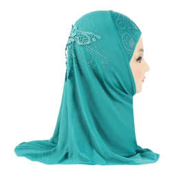 H039 beautiful small girl amira hijab with lace on back fit 2-5 years old kids pull on islamic scarf head wrap