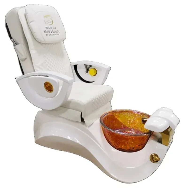 

*Роскошное белое и золотое кресло для педикюра и маникюра без сантехники, спа-массажное кресло для ног с дренажным насосом