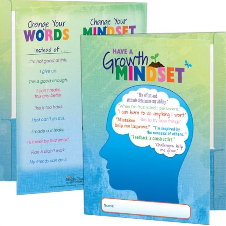

Growth Mindset Folders 9 by 12 Set of 12 Laminated 2Pocket Folders Inspire Perseverance and Achievement with Motivating Phrase