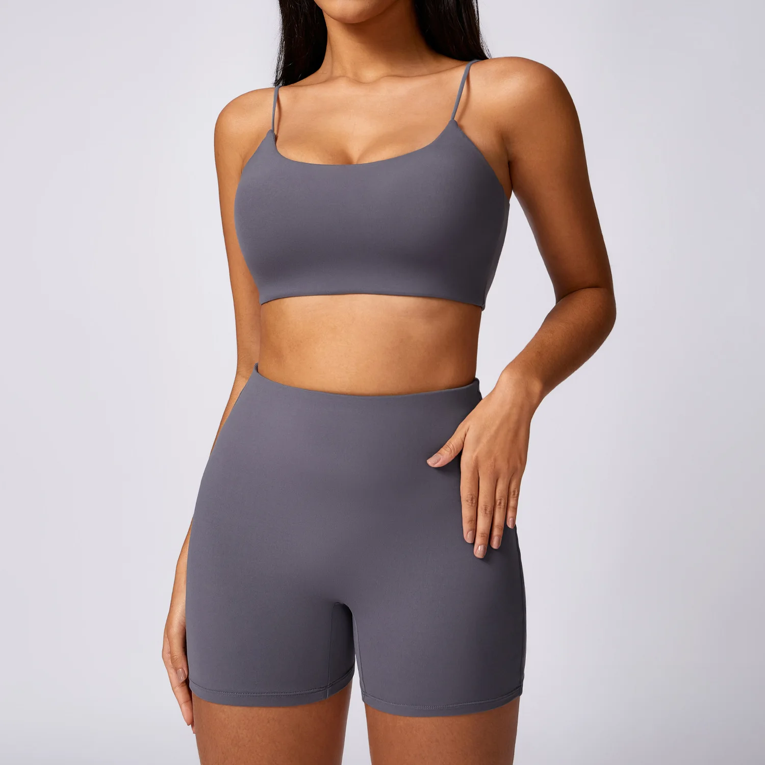 Two piece set  Fitness Yoga Set Women Solid Color Gym Soft Super Stretch Sportswear Workout Clothes Crop Top Gym Shorts Set image 2