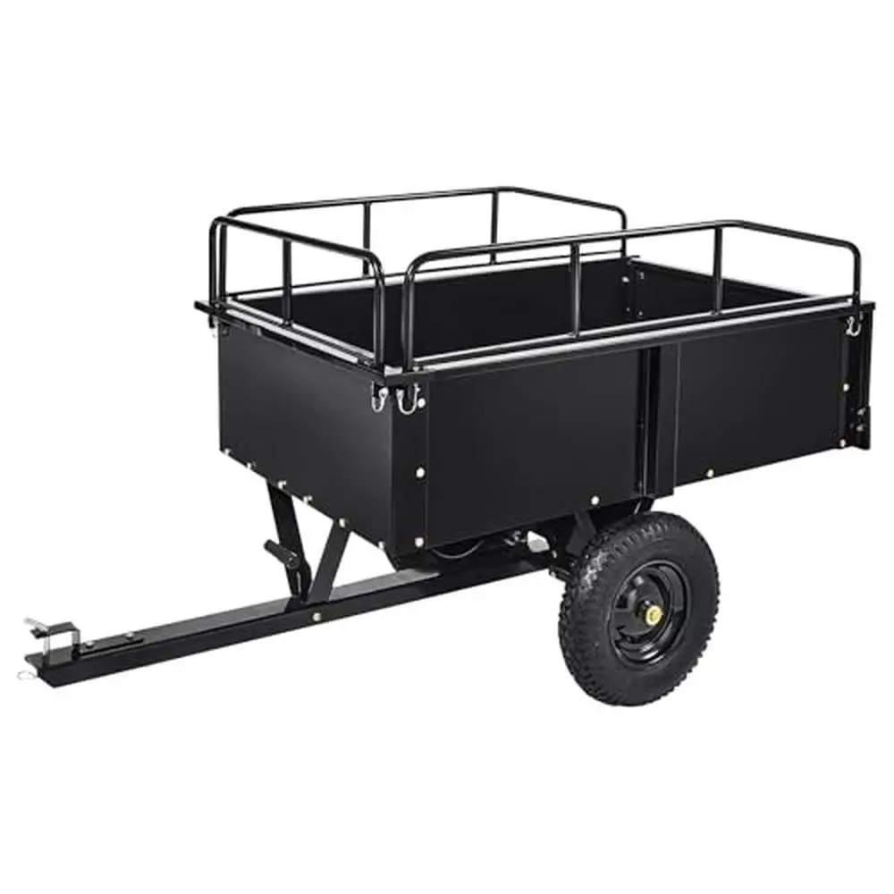 Steel Garden Cart with Wheels 15 Cu Ft Capacity Flatbed Dolly Yard Wagon Tow Handle Removable Side Panels Farming Gardening