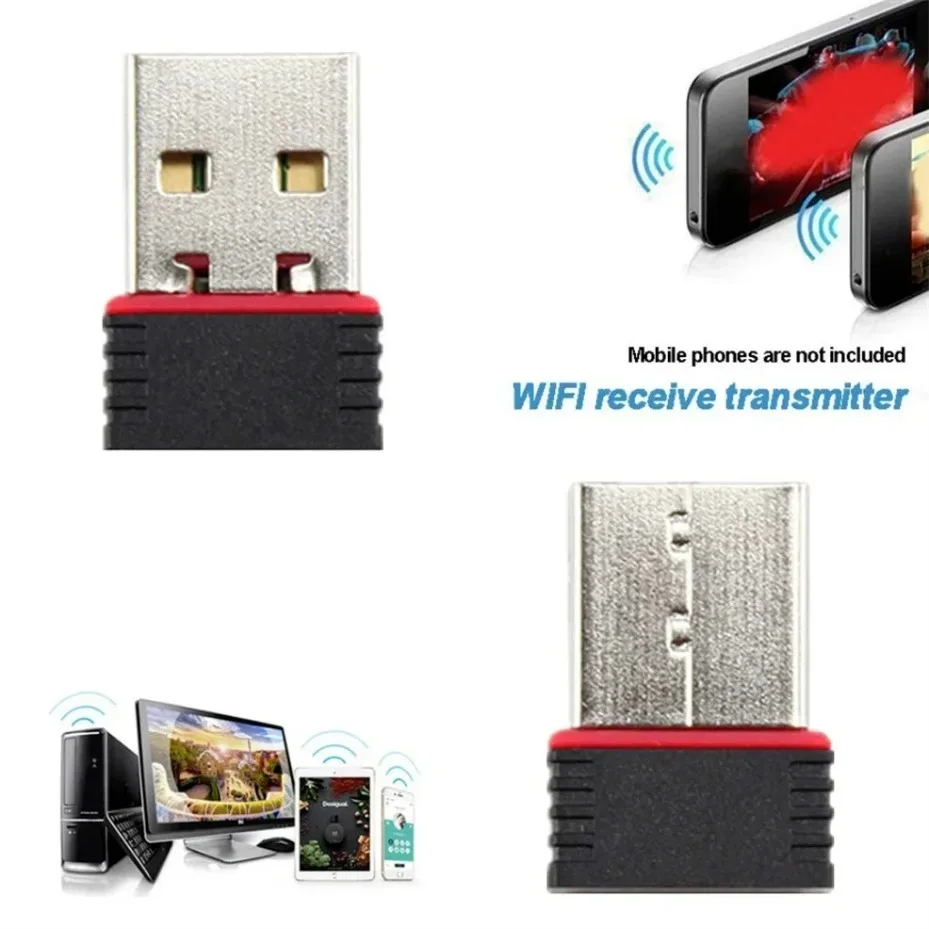 Adaptor WiFi 802.11n USB 2.0 Penerima Enkripsi Dongle Kartu Jaringan 150Mbps Nirkabel Mini USB Cocok untuk Desktop Laptop
