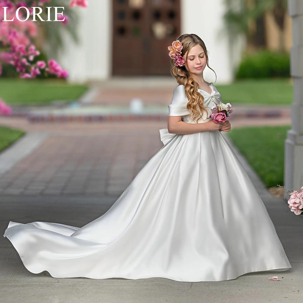 LORIE-vestidos elegantes de flores para niña, vestido de princesa plisado con hombros descubiertos y lazo, vestido de fiesta de boda, vestido de cumpleaños personalizado 2025