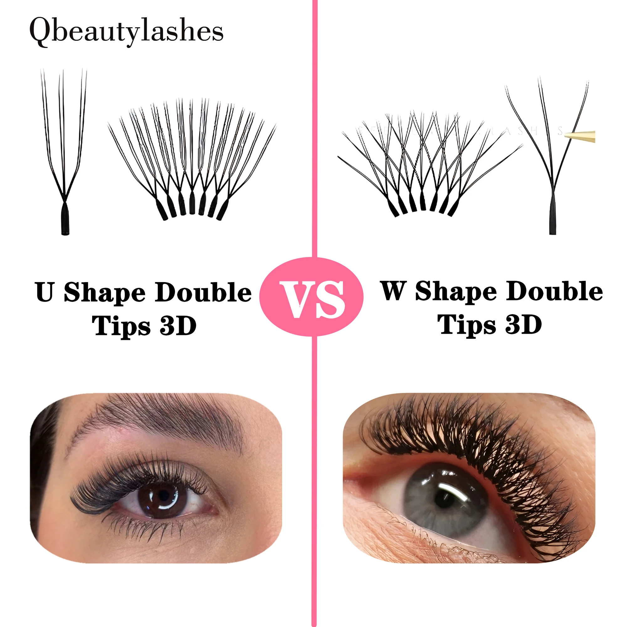 Qbeautylashes U 3D 6D Extensions de cils en forme YY ventilateur de cils doux Ultra-léger outils de maquillage amical pour débutants