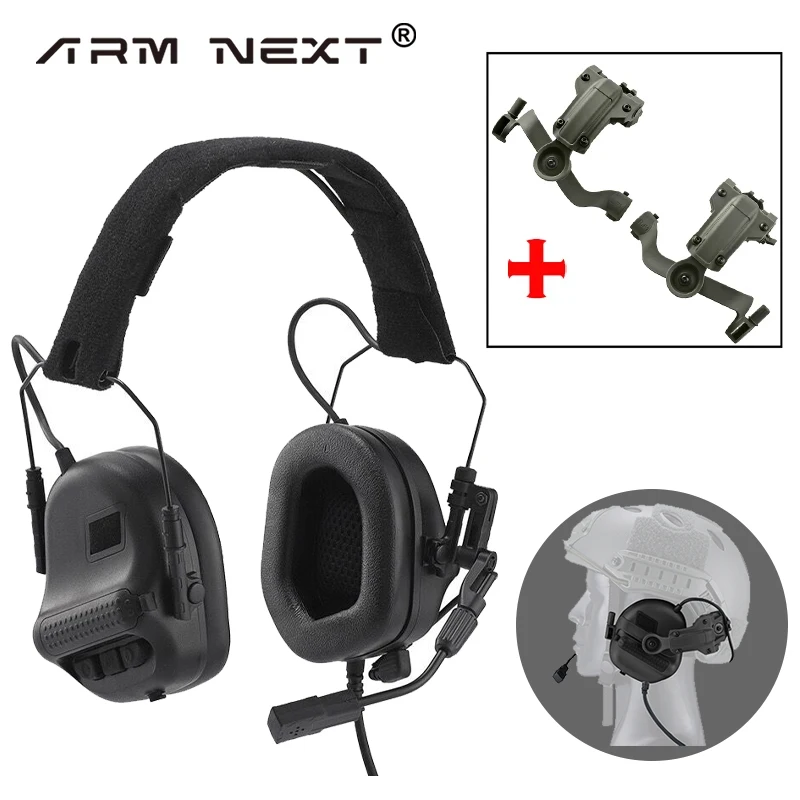 Tactical Headset F10 Active Headset Electronic Hearing Protector with Bracket Military DIY Helmet Headset NRR 22dB