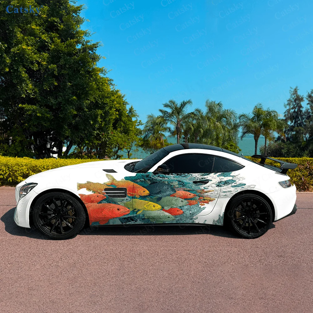 

Red Fish Underwater World Car Side Sticker Decor, PVC Waterproof Scratch Resistant Decal, Car Protection, Auto Accessories Gift