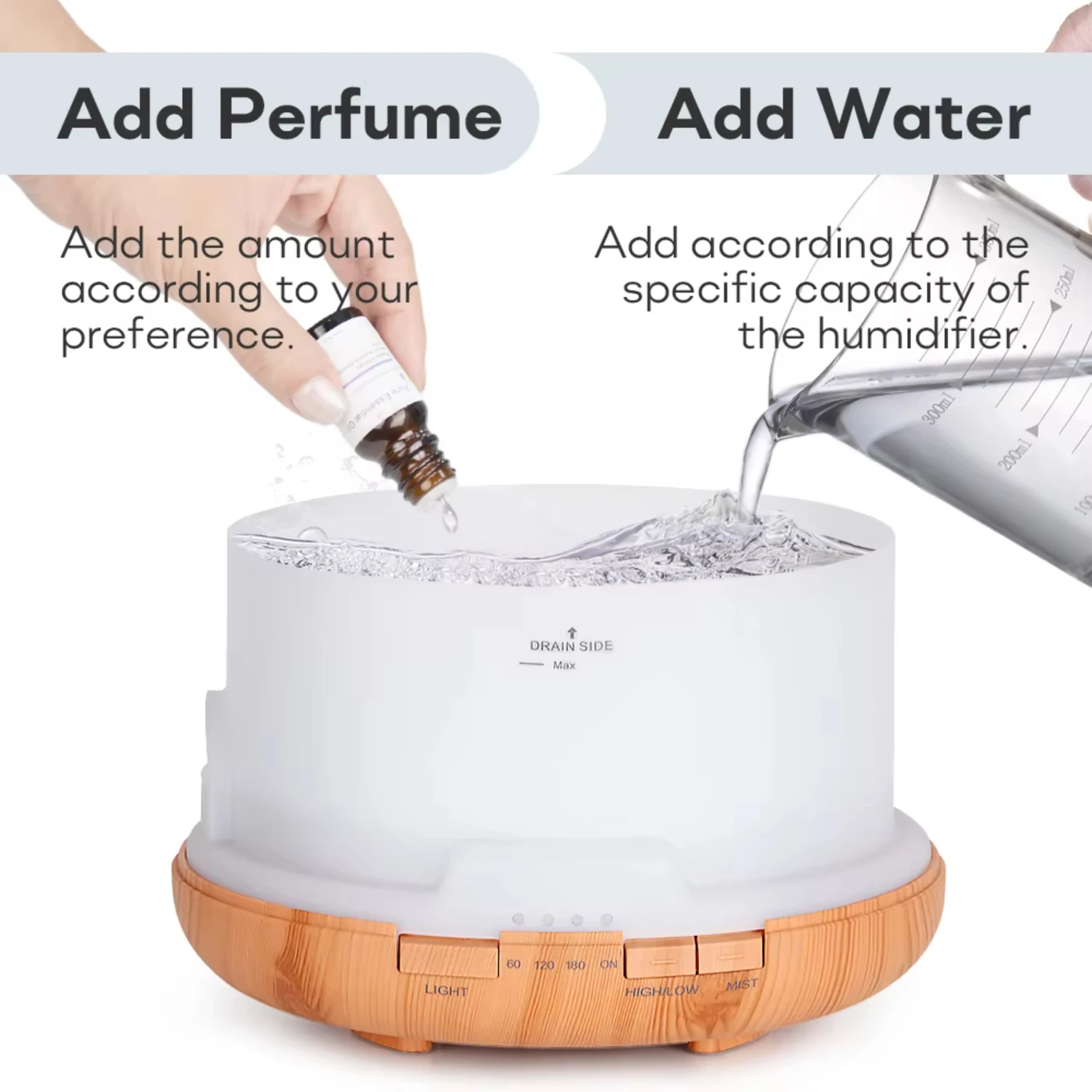 مرطب الهواء الناشر الضروري النفط 300 مللي 500 مللي 1000 مللي مع أضواء التحكم عن بعد بالموجات فوق الصوتية الروائح الناشر