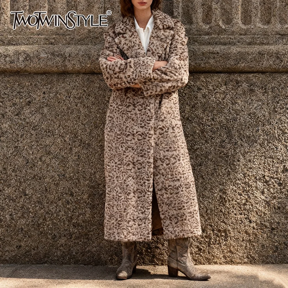 

TWOTWINSTYLE Colorblock Woolen Coats for Women Lapel Long Sleeves Loose Temperament Elegant Jacket Female Fashion Autumn Style