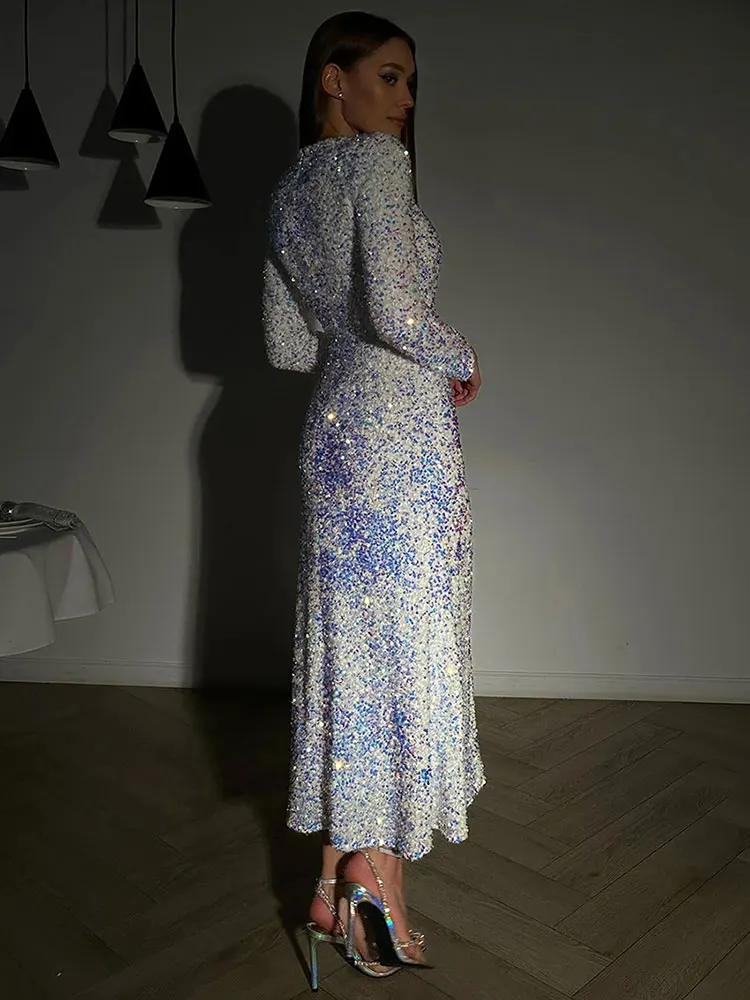 GACVGA – robe de soirée mi-longue à paillettes pour femmes, Slim, élégante, manches longues, Sexy, moulante, mode automne hiver 2024