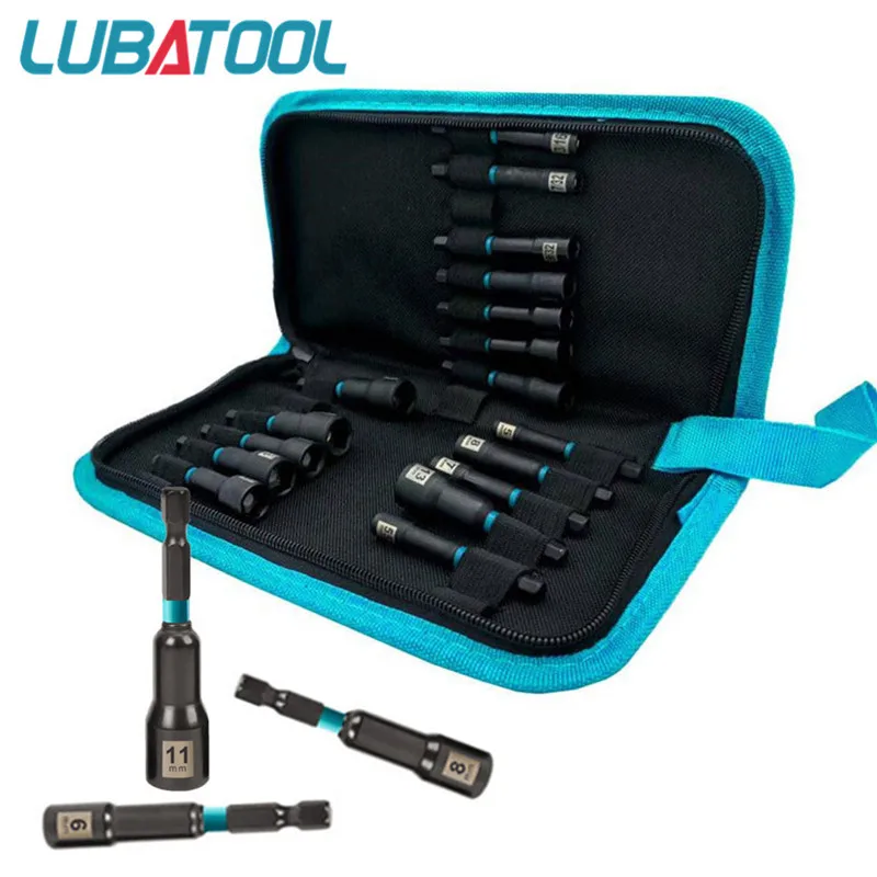 

20PCS Magnetic Power Nut Driver Set Impact Drill Driver Bit Set 1/4" Metric and SAE With Bag Hex Socket Screw Adapter DIY Tools