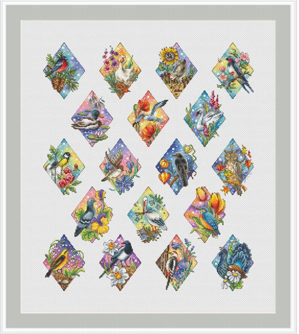 

Cotton Thread Bouquet Series, Cross Stitch Kit, Cute Animal Fabric, Handmade Home Decoration - Eighteen birds 47-53