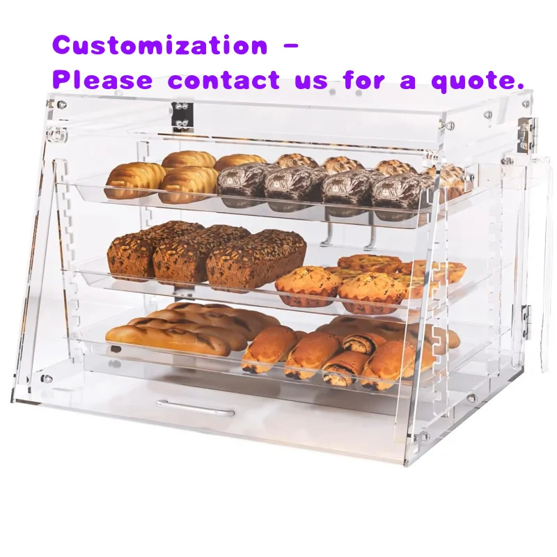 

custom.Modern Acrylic Pastry Display Rack 3-Tier Display Cabinet with Door Bread Donuts Cookies & Cakes Food-Grade Easy Asse