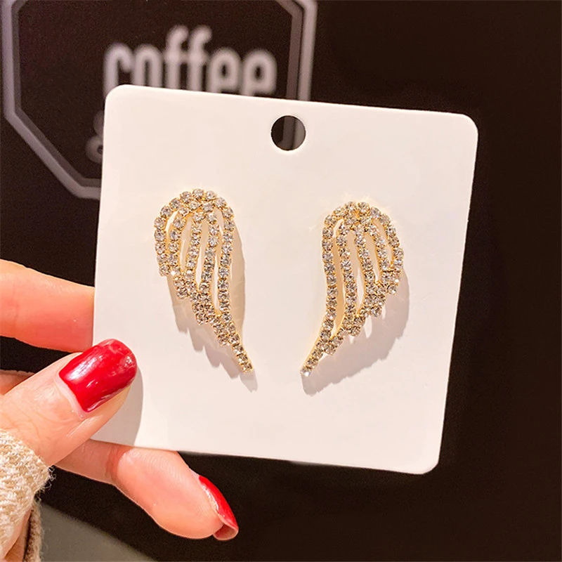 Fashion Swiss Diamond Wing Earrings Female Party Wedding Feather Earring Angel Wings Stud Crystal Earrings New Elegant Jewelry