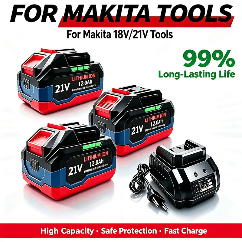 Original for Makita 21V Battery 6AH-12AH Power Tool Lithium Battery LED Indicator Batteries Pack for Makita 18V Battery Pins