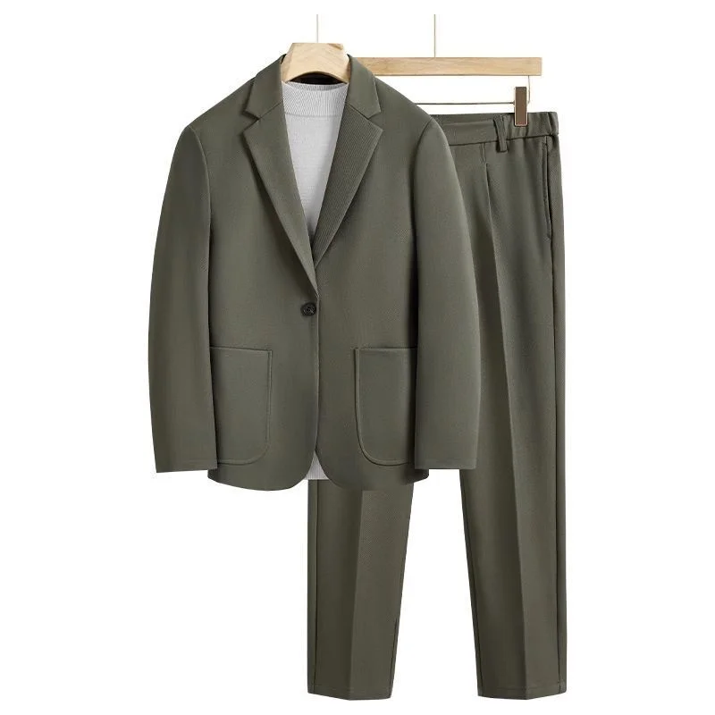 Korean Loose Fitting Oversized Suit Set for Men, High-end Jacket and Pants, Solid Color Suit Set