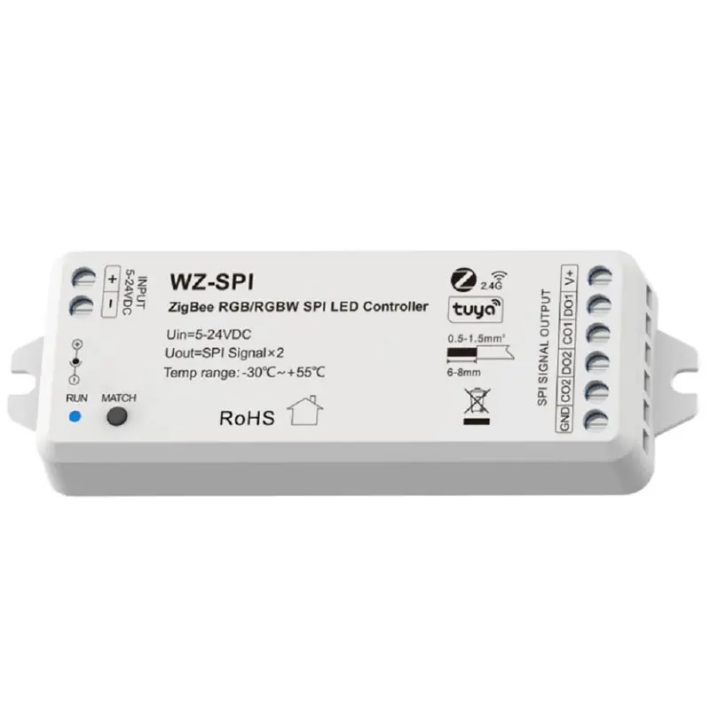 

Контроллер LED-лент Tuya Zigbee SPI AB41-DC5-24V для Alexa, Google Home, WS2812B, WS2811, TM1803, TM1804, SK6812, с голосовым управлением