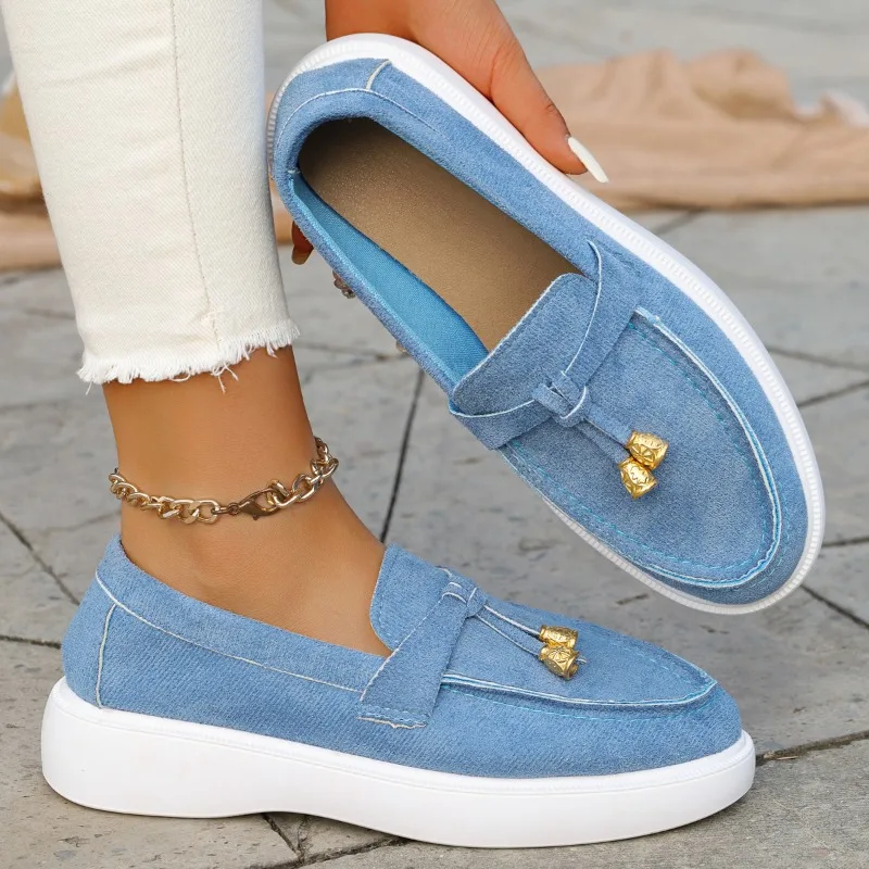 

2025 Women's Casual Slip-On Spring Summer New Round Head Thick Bottom Comfortable Soft Rubber Sole Shoes Женская Обувь