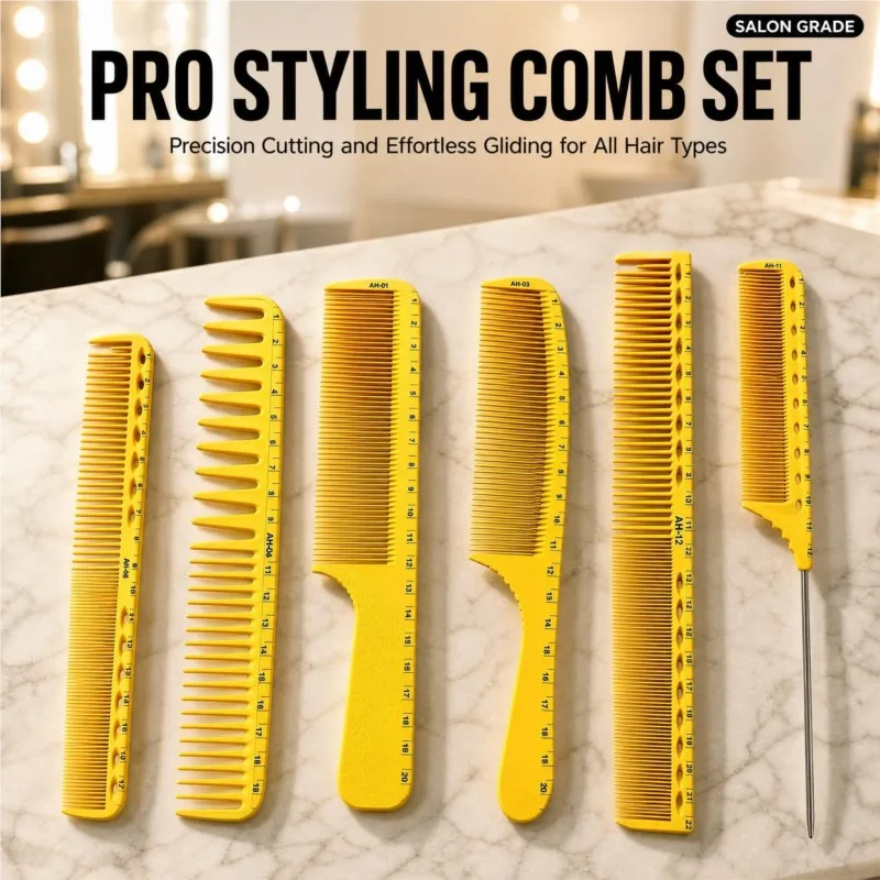 Yellow Hairdressing Comb With Scale Markings Hair Salon Stylist Specific Cutting Comb Easy-To-Use And Durable Styling Comb
