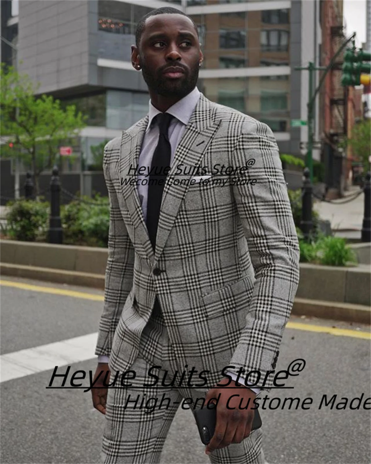 

British style Casual Plaid Men Customiezd Slim Fit Groom Man Tuxedos 2 Pieces Sets Handsome Male Blazers Prom Costume Homme